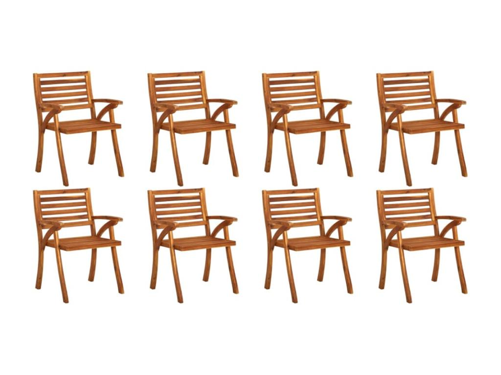 Ensemble de 8 chaises de jardin - Bois - Marron