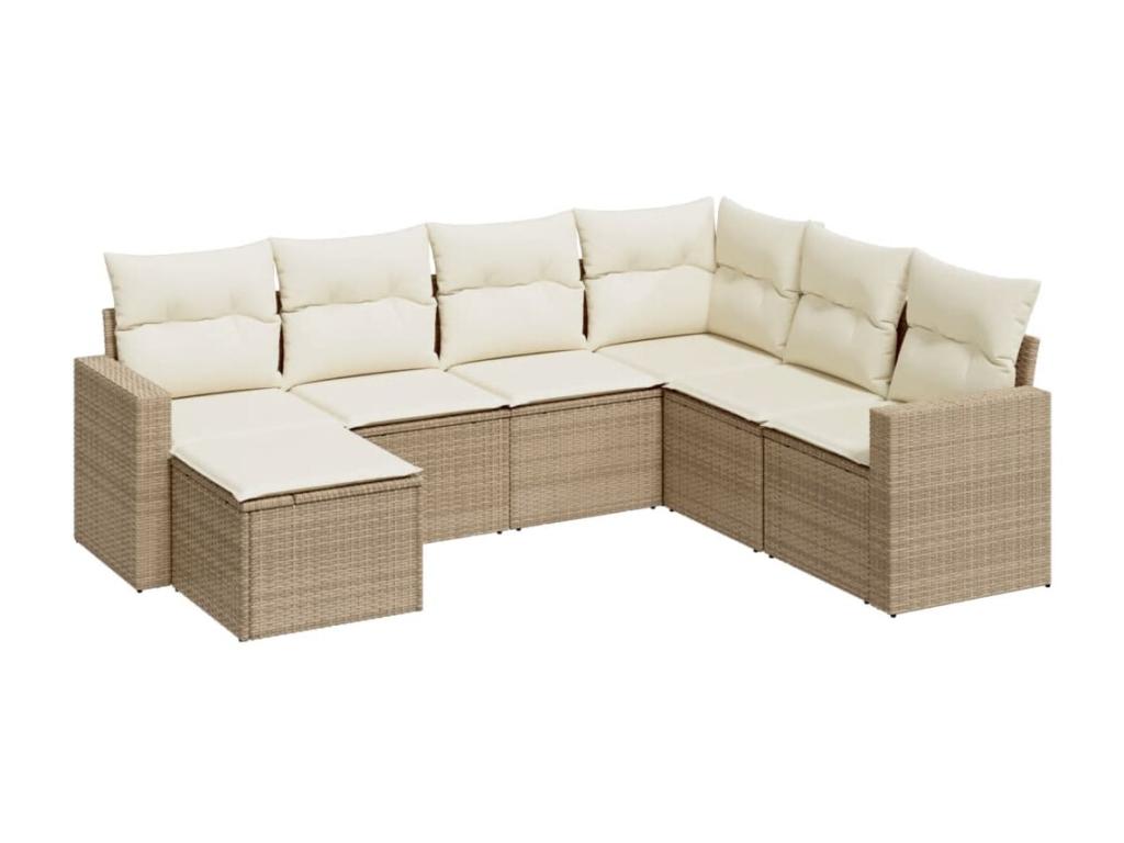 Ensemble de mobilier de jardin 7 pièces - Résine - Beige