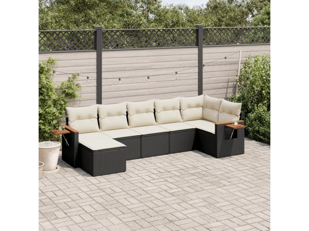 Ensemble de mobilier de jardin 7 pièces - Résine - Beige