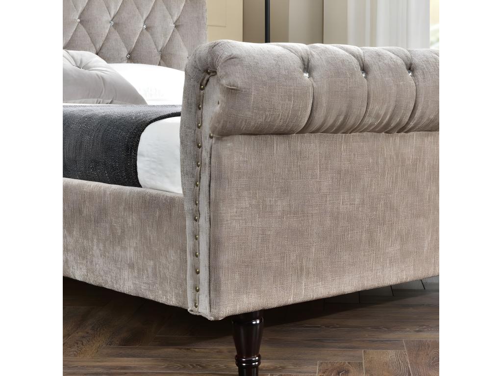 Lit - Velours - Beige - 160 x 200 cm