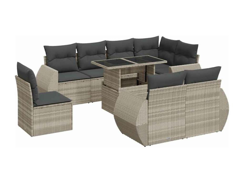 Ensemble de mobilier de jardin 9 pièces - Polyester - Beige